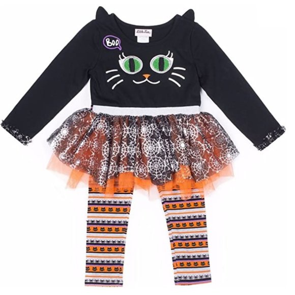 Baby Girls Little Lass Halloween BLACK CAT Tunic & Leggings Size 18 mo 24 mo NWT